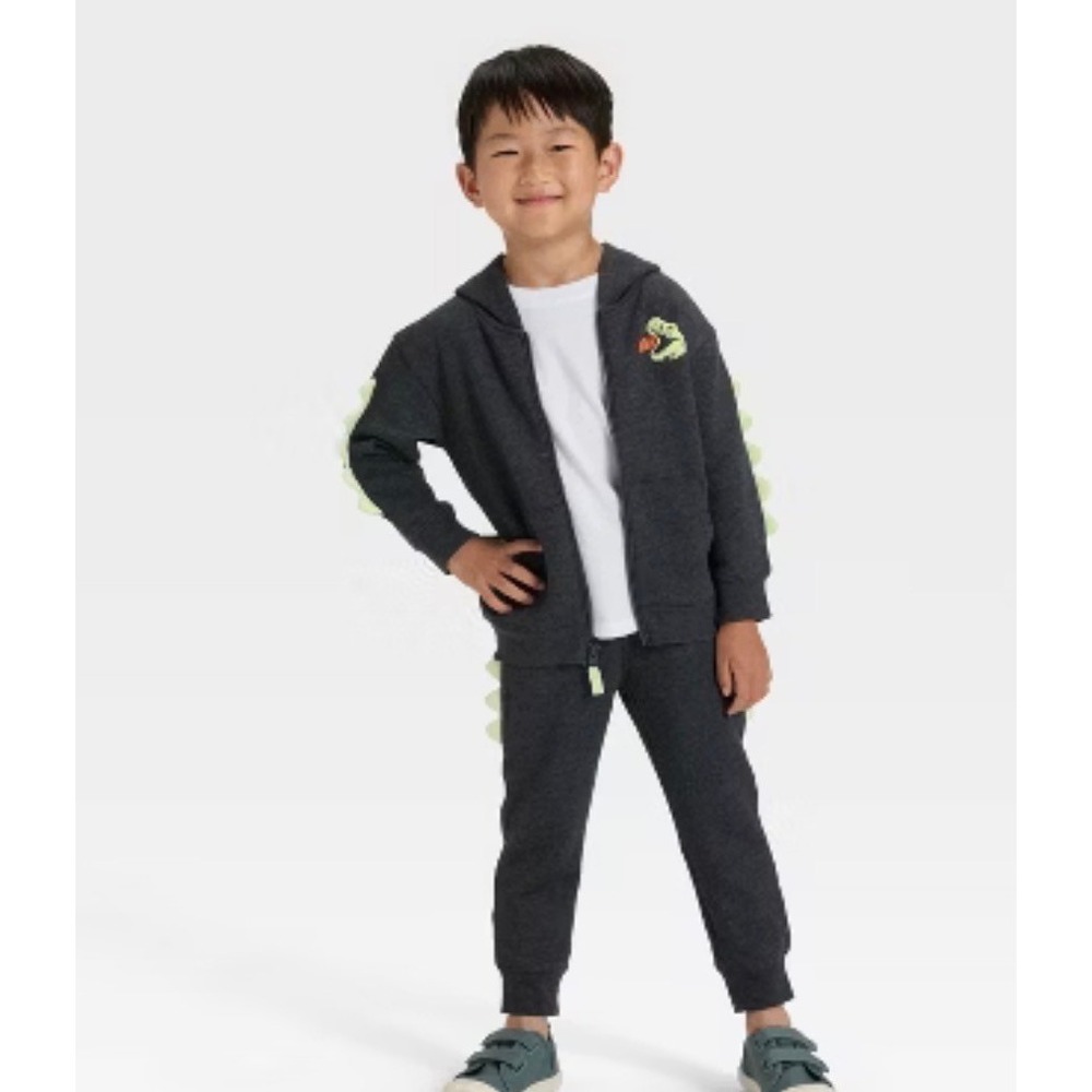 Cat & Jack Toddler Boys 2T Dinosaur Hoodie and Jogger Sweatpant Set Charcoal